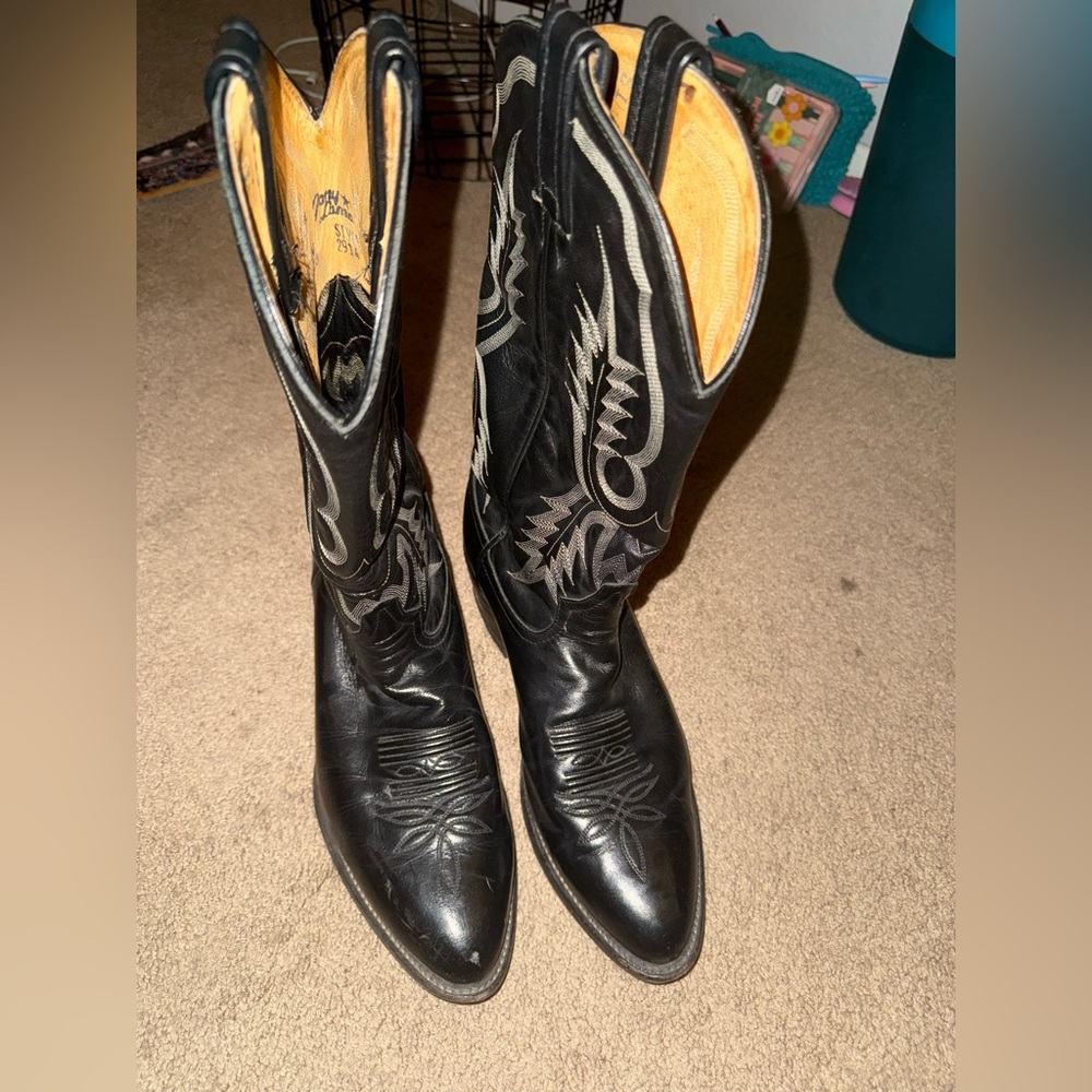Tony lama Black Leather Western Boots 10D